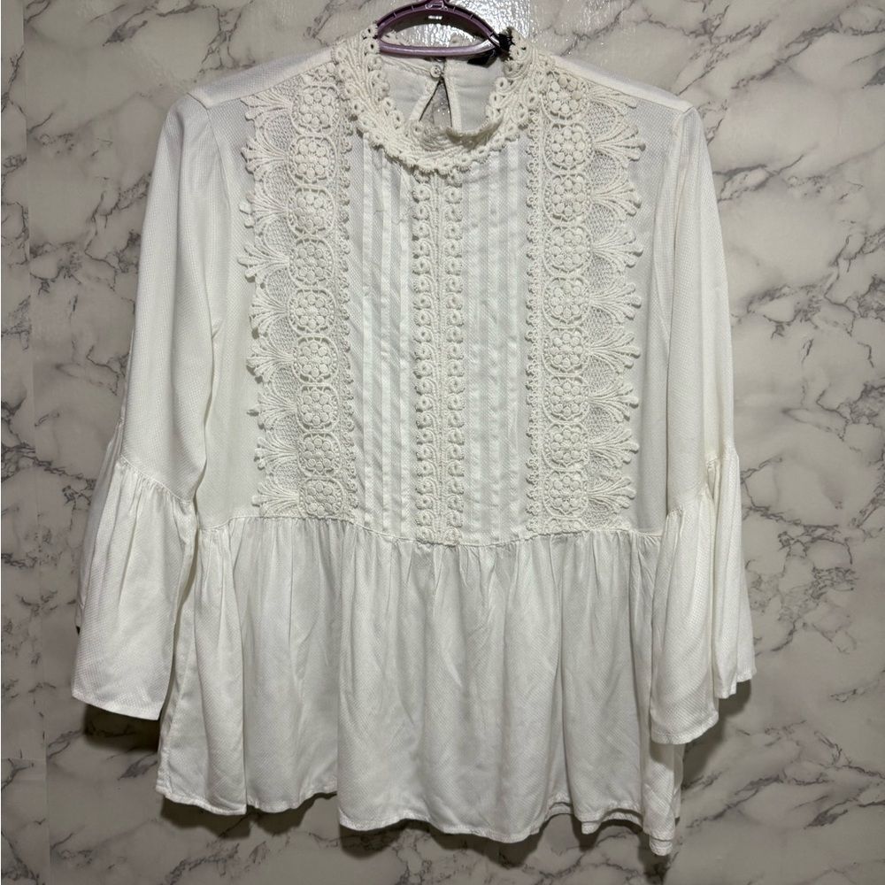 Zara Elegant White Lace Women's Top S
